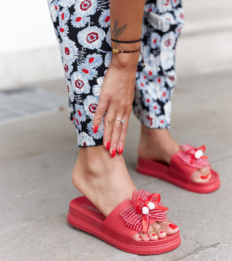 Červené žabky s mašľou Dido - 38