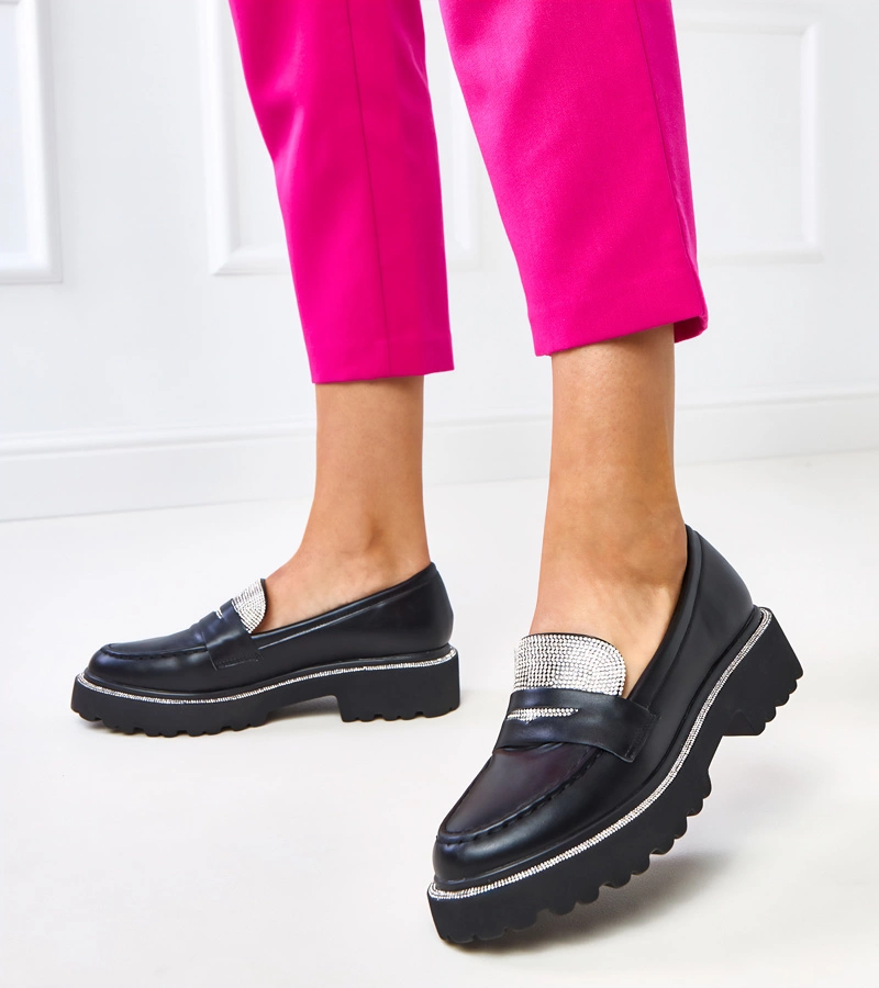 Čierne dámske mokasíny s kamienkami Kejti