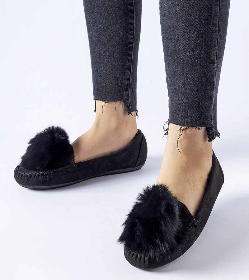 Čierne zateplené papuče s mašľou Marchetti