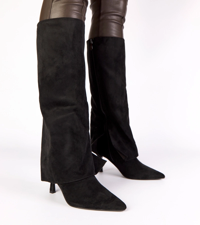 Čierne kozačky na ihličkovom opätku z ekosemišu Beria