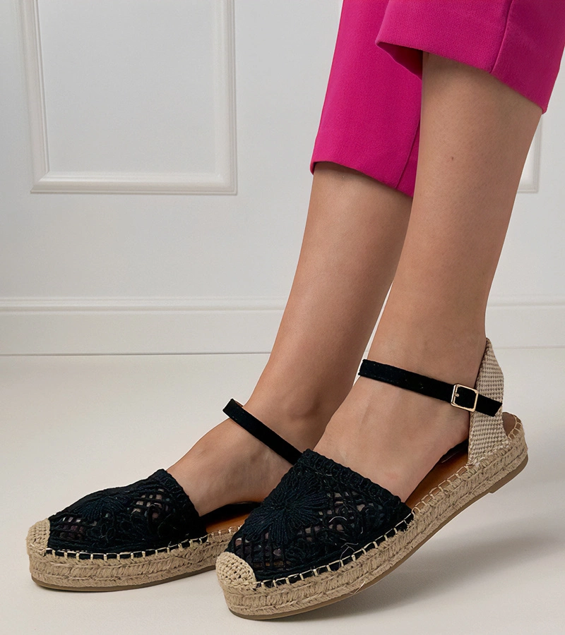 Čierne sandále espadrilky ažúrové Santos