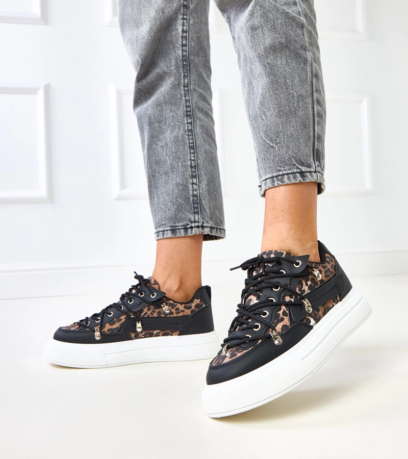 Čierno-biele tenisky na platforme s leopardím motívom Felizia