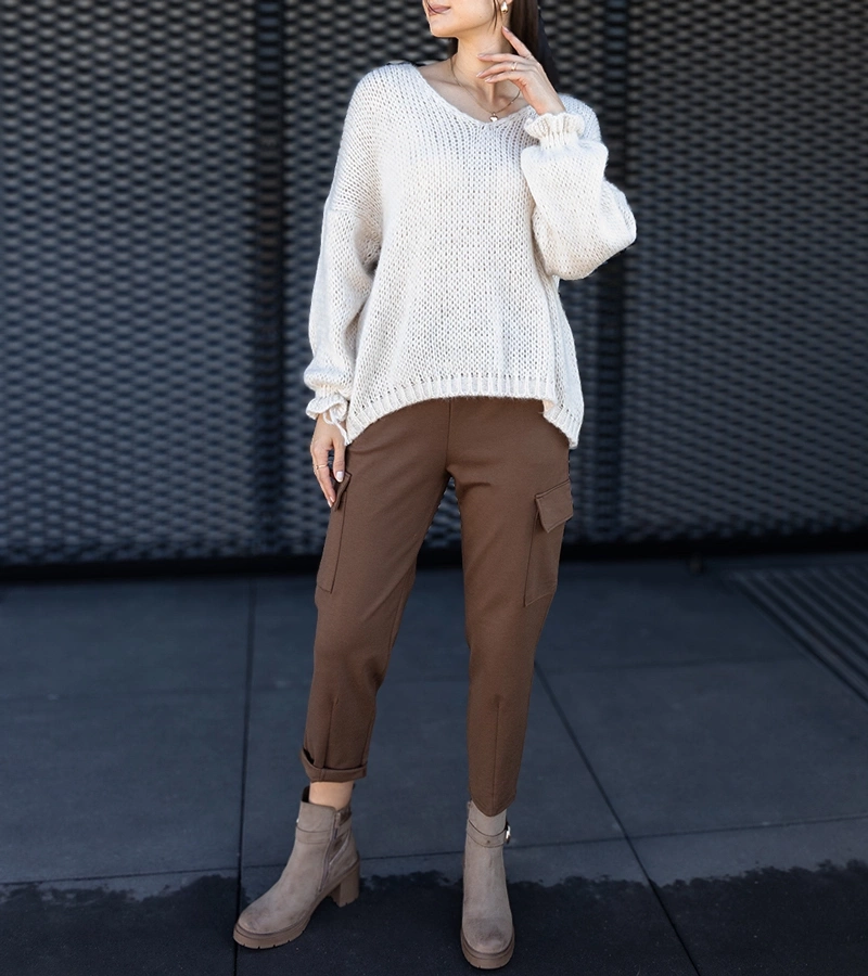 Hnedé nohavice typu cargo s našitými vreckami Nuala