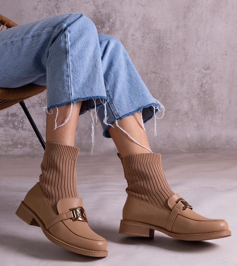 Tmavobéžové členkové topánky s textilným zvrškom Kris