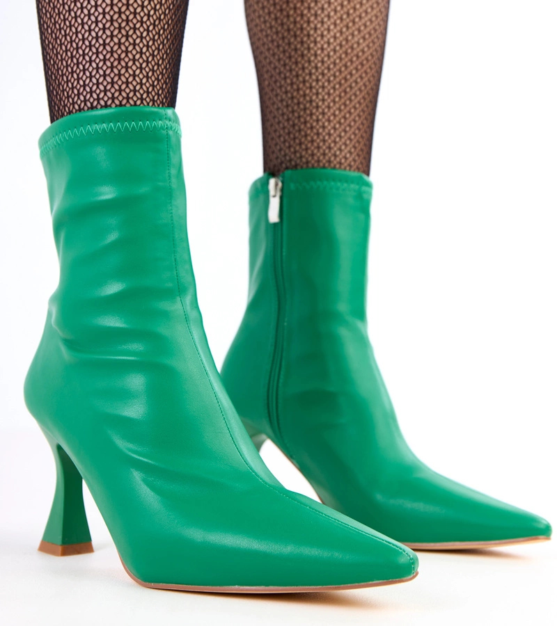 Zelené členkové topánky na podpätku z ekokože Fatira