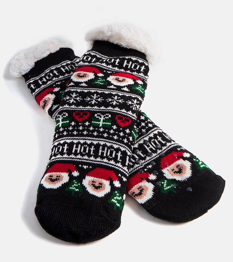 Čierne zateplené ponožky so Santa Challa