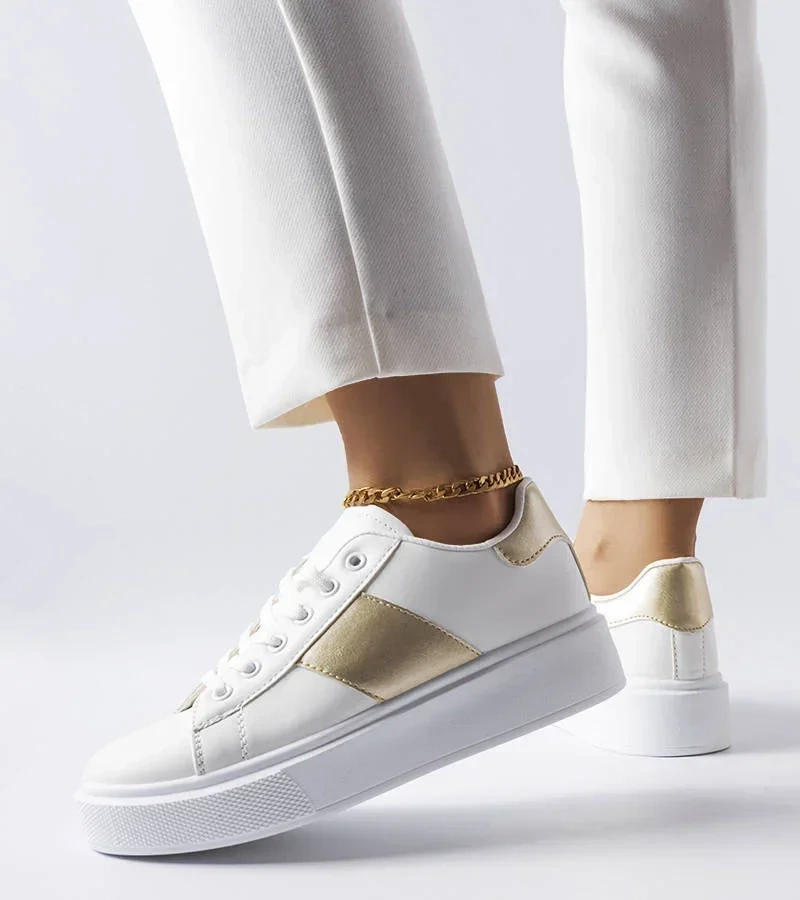 Biele tenisky so zlatým remienkom Aurélie