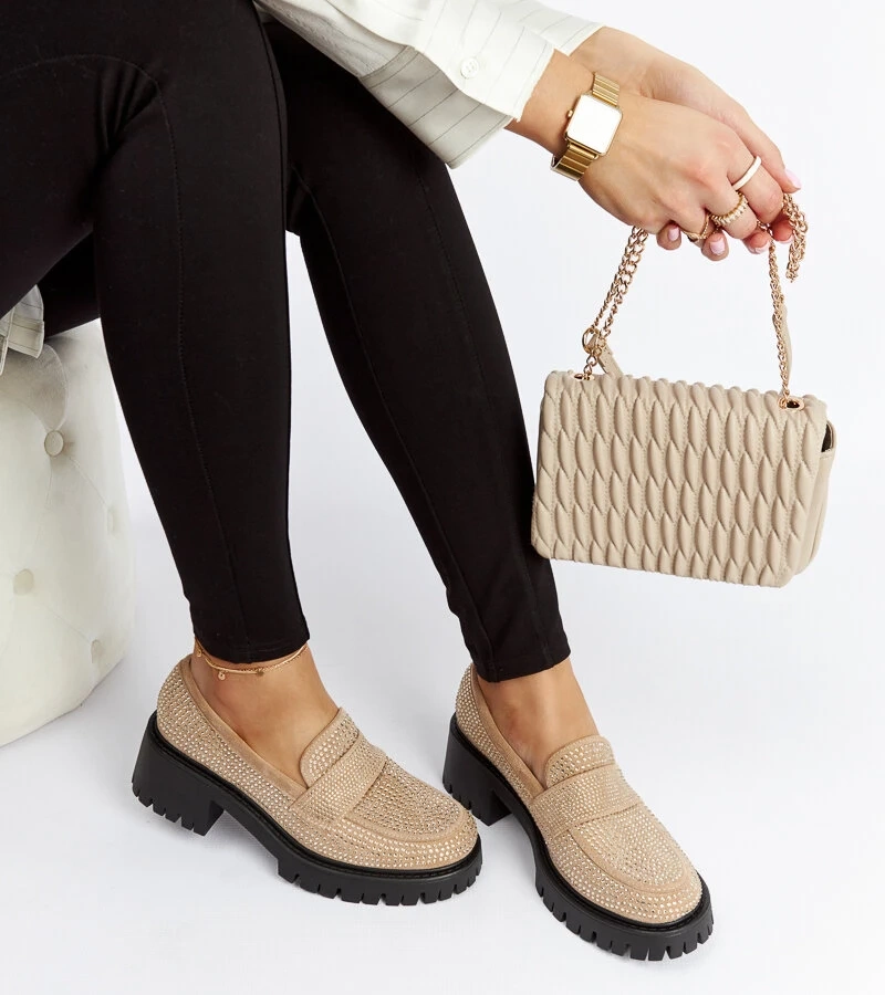 Bežové mokasíny na robustnom stĺpe Parent