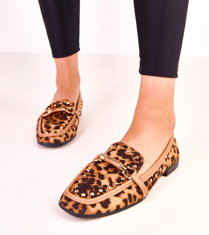 Panterkové baleríny z eko-semišu s cvokmi Molia