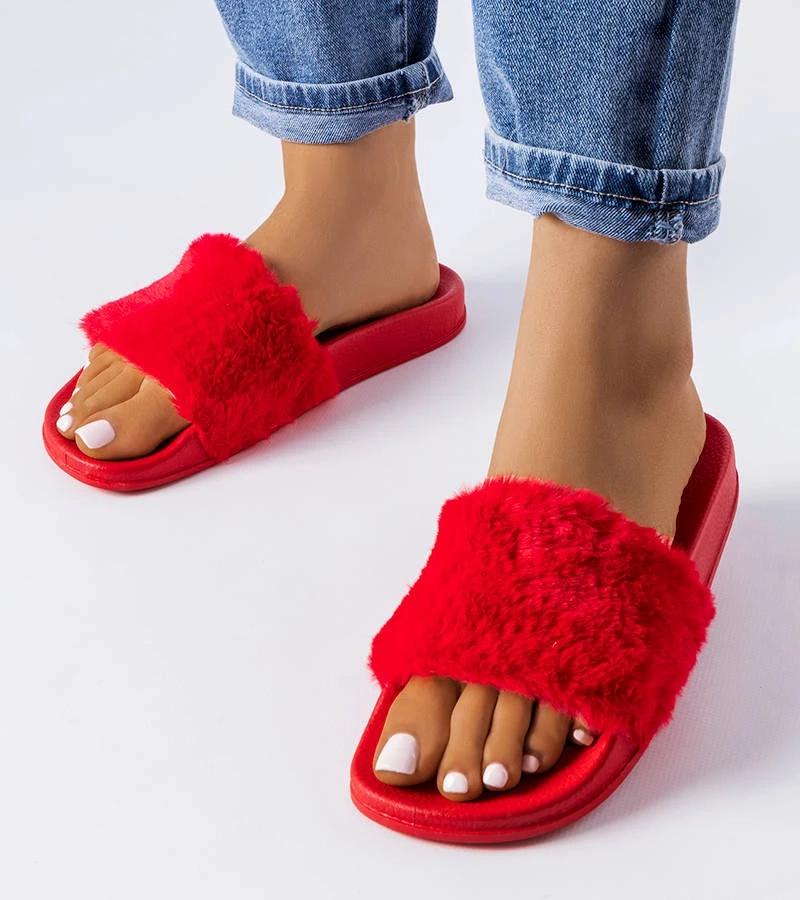 Červené žabky s kožušinou Raffaele