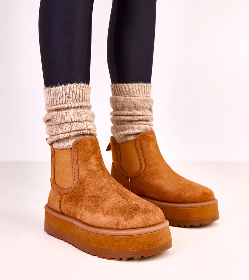 Hnedé nízke snehule s elastickou vsadkou Nancey