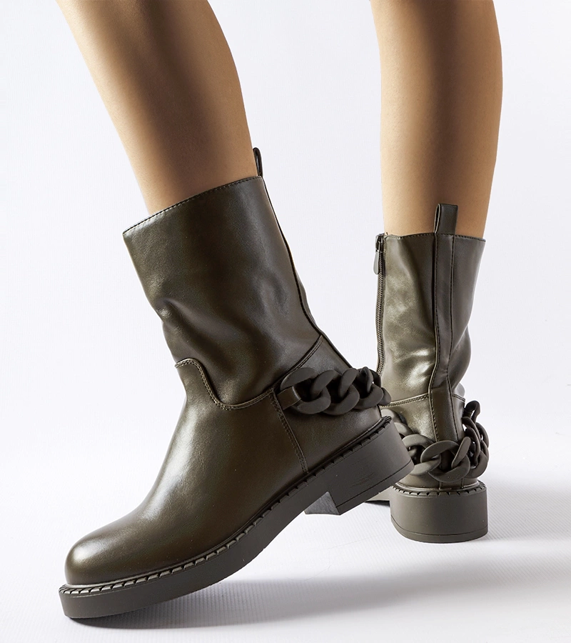 Zelené zateplené čižmy s reťazom Linera