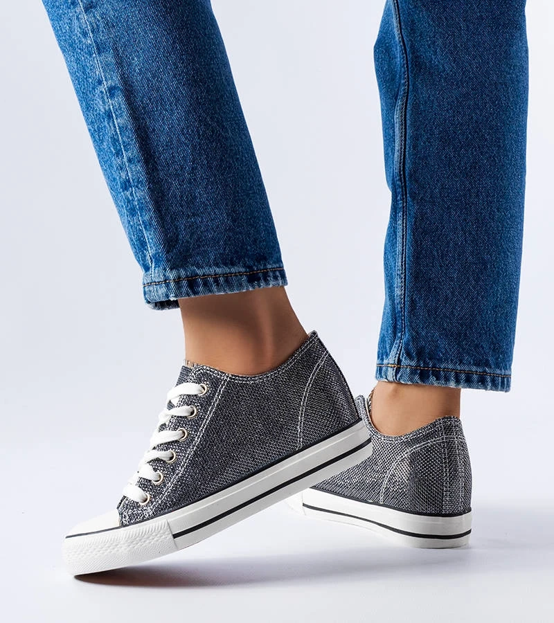 Čierne trblietavé tenisky na podpätkoch Crete