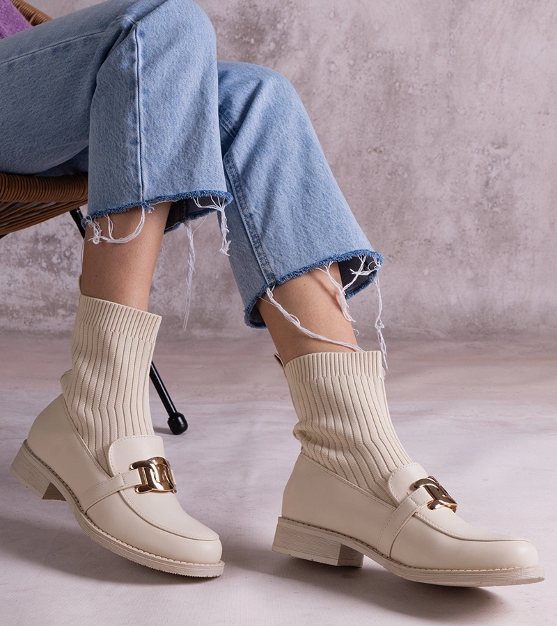 Béžové členkové topánky s textilným zvrškom Krisa