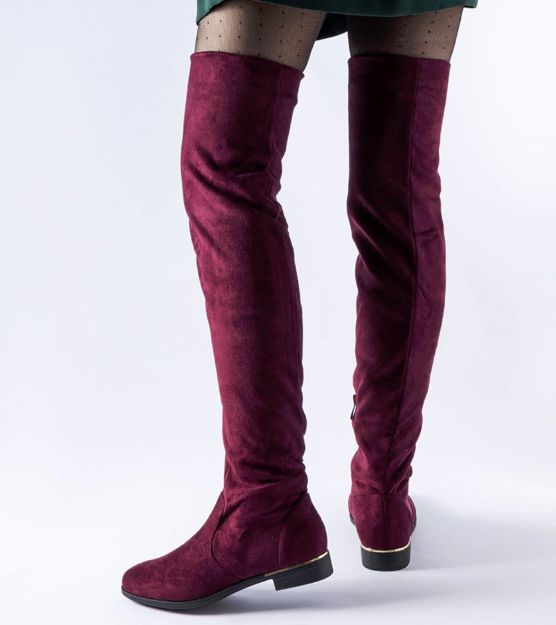 Dlhé bordové teplé kozačky z ekokože Elwira