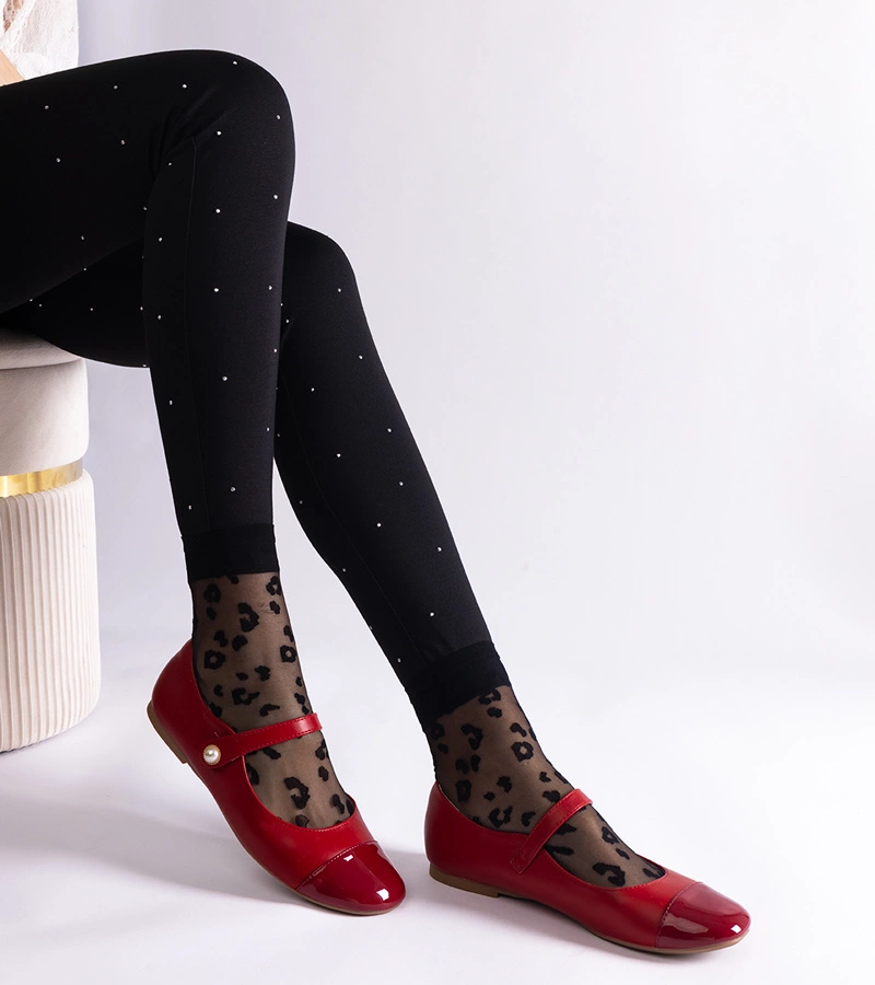 Červené balerínky s lakovanou špičkou na suchý zips Jaures