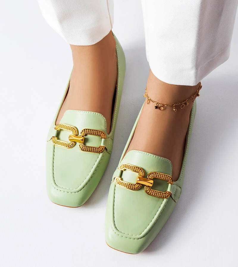 Zelené mokasíny s prackou Rousseau