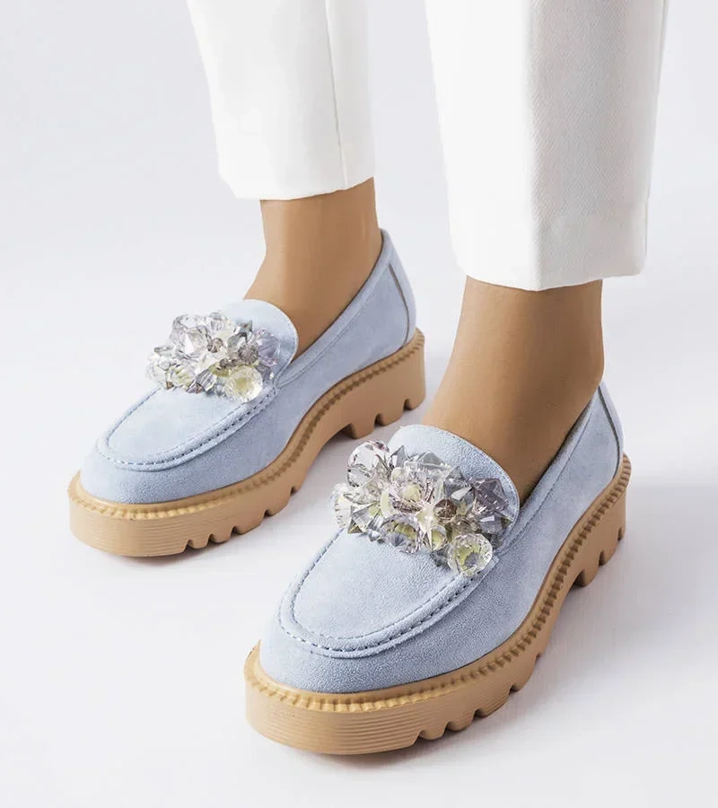 Modré mokasíny zdobené kryštálmi Vinceza