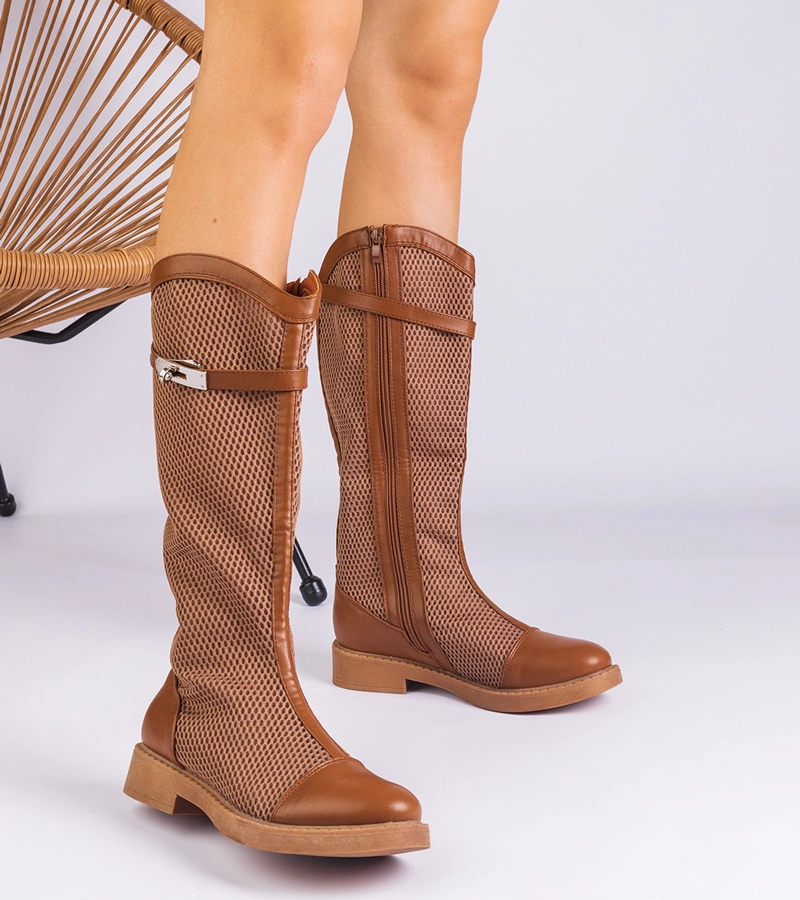 Hnedé vysoké čižmy so sieťkou Torento