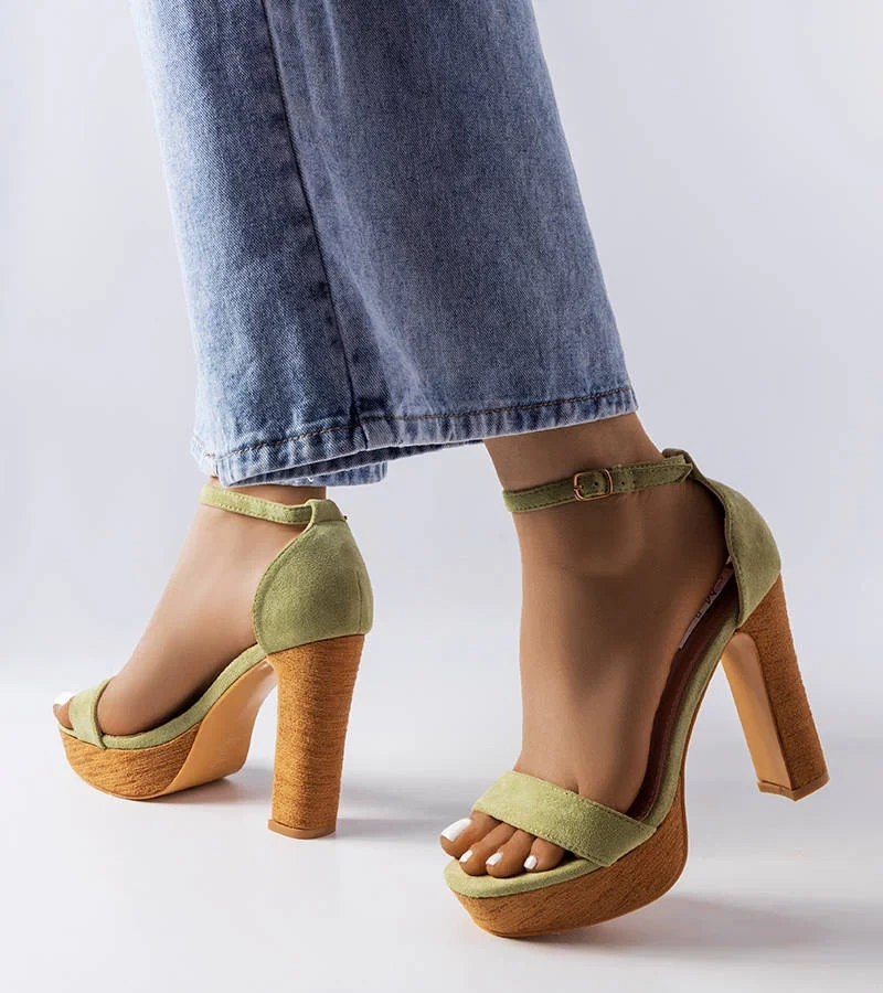 Zelené sandále Selsa na vysokom podpätku