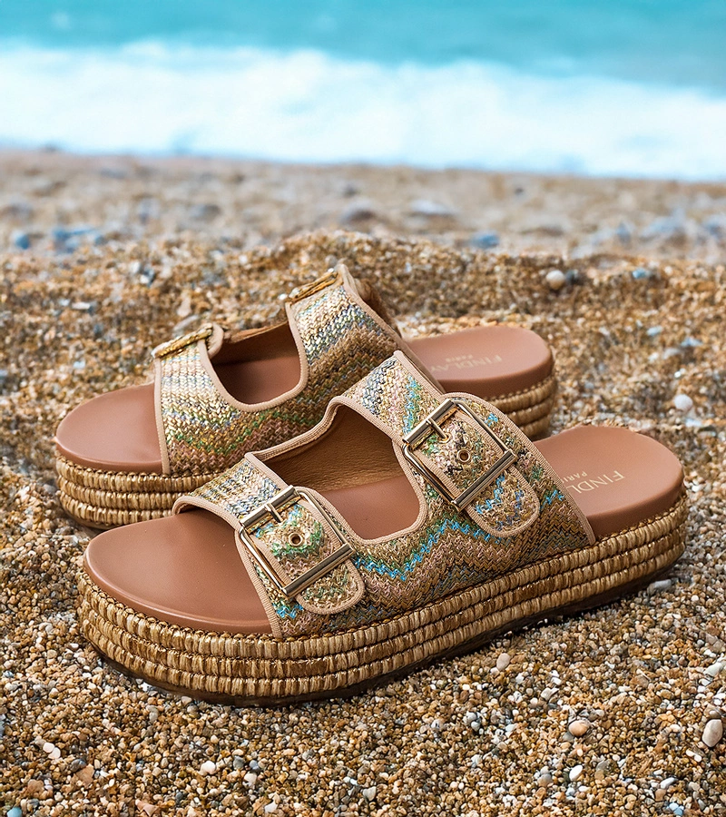 Zlaté šľapky s prackami na remienkoch Rider