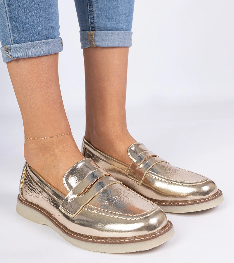 Zlaté klasické dámske mokasíny Merisa