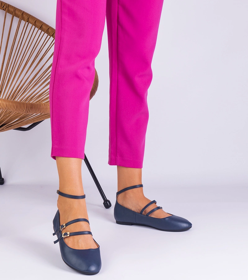 Tmavomodré baleríny z ekokože s prackami Vitoldora