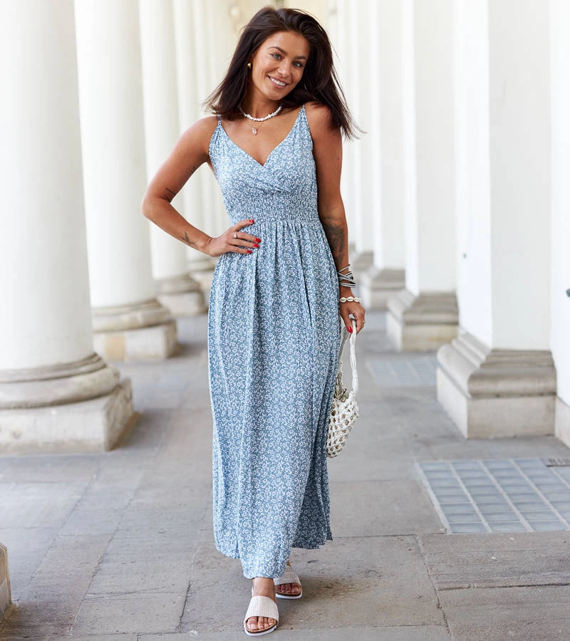 Esperia modré kvetované maxi šaty