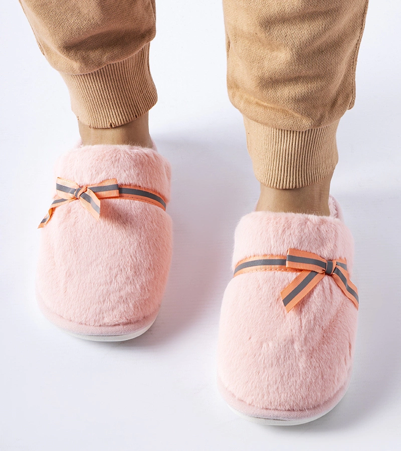 Ružové teplé papuče s mašličkou Antonino