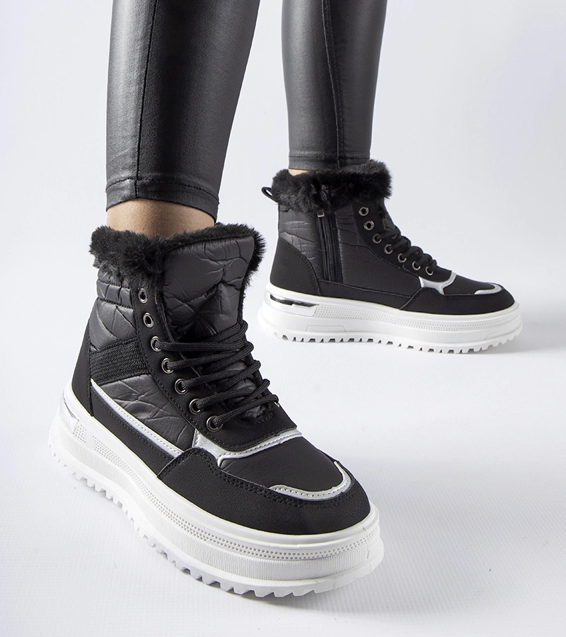 Čierne športové snehule s kožušinou Trieste