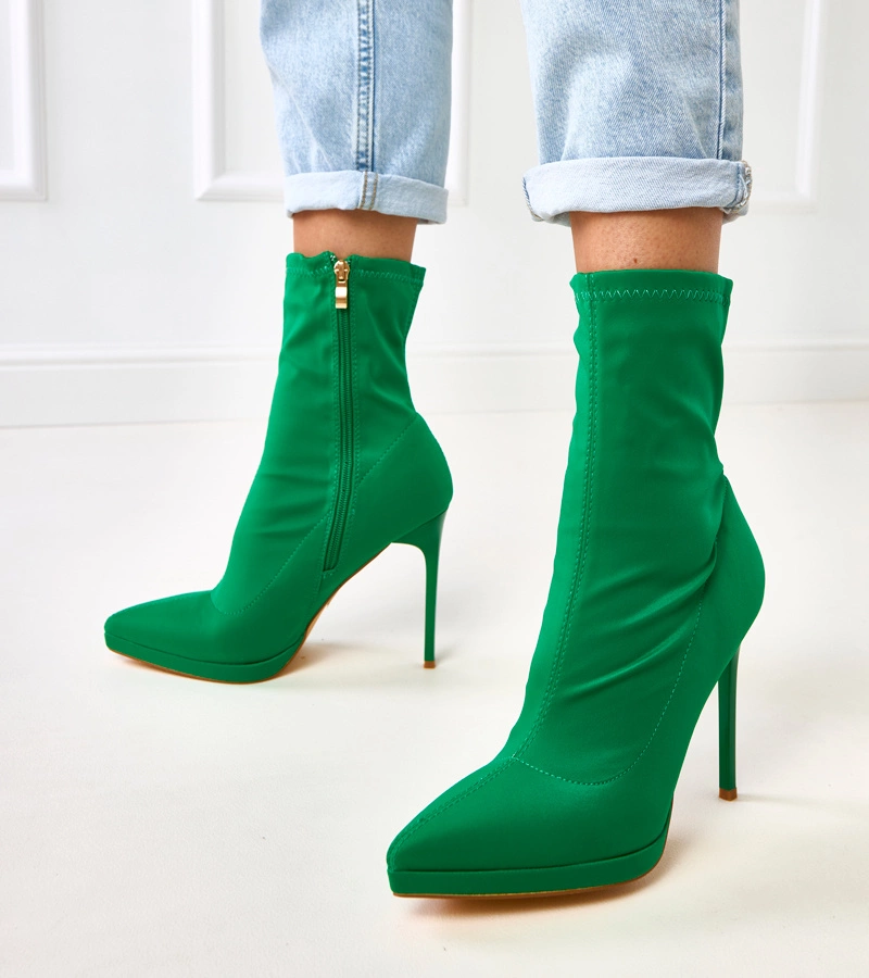 Zelené saténové členkové čižmy na ihličkách Jaime