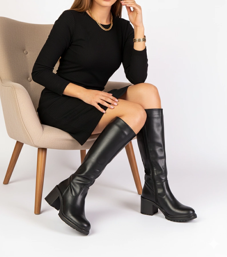 Čierne čižmy na podpätku Akija