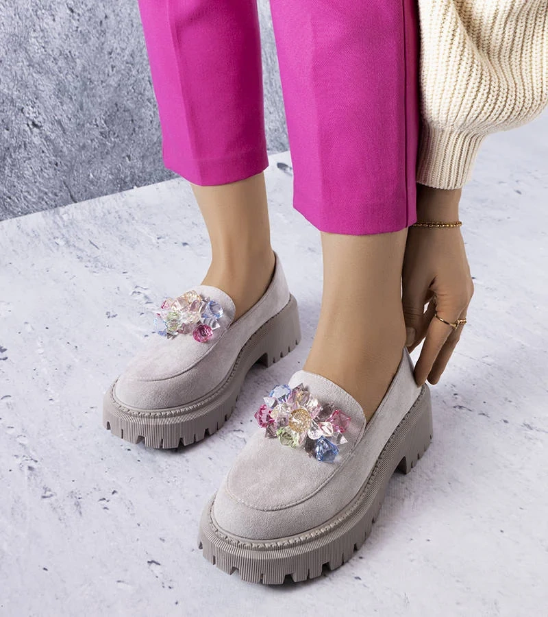 Sivé poltopánky s kryštálmi Levasseur