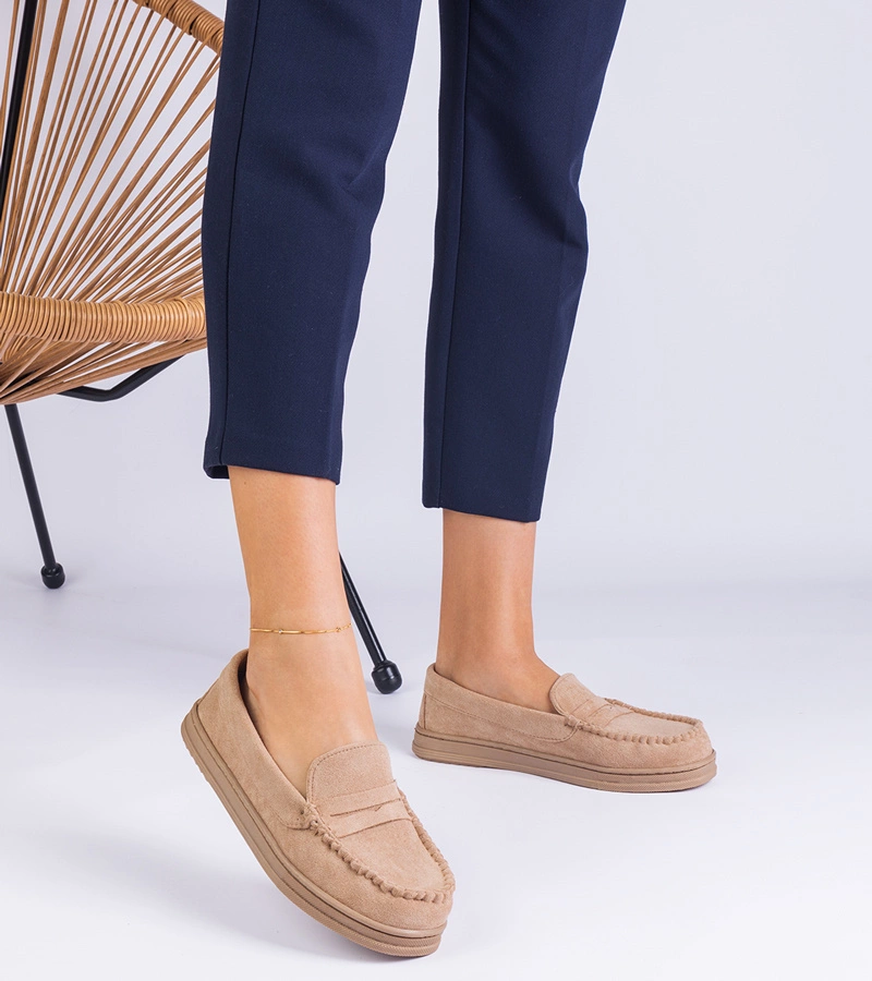 Béžové dámske mokasíny z eko-semišu Sevilia