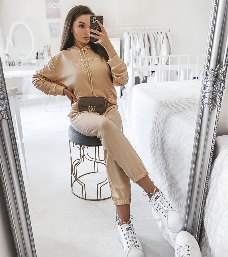 Béžová 2-dielna súprava s kapucňou Alcide