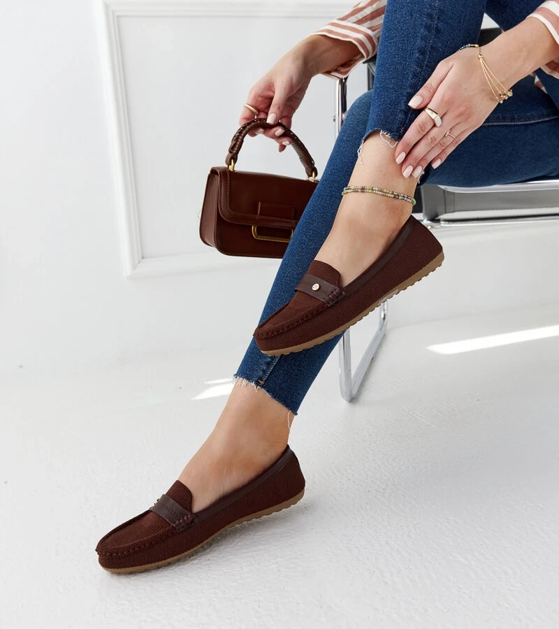 Hnedé textilné mokasíny Fombio