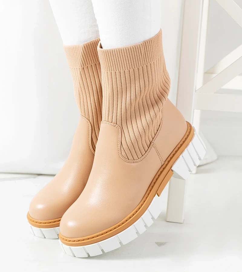 Béžová botki s ponožkovým zvrškom Amelie
