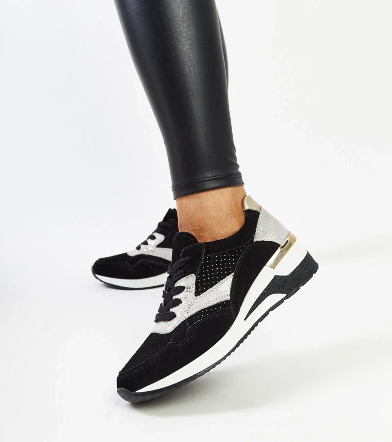 Čierne kožené tenisky na platforme Manfrin