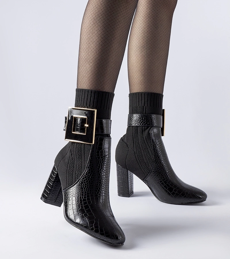 Čierne ponožkové čižmy s potlačou zvieracieho vzoru Enrice