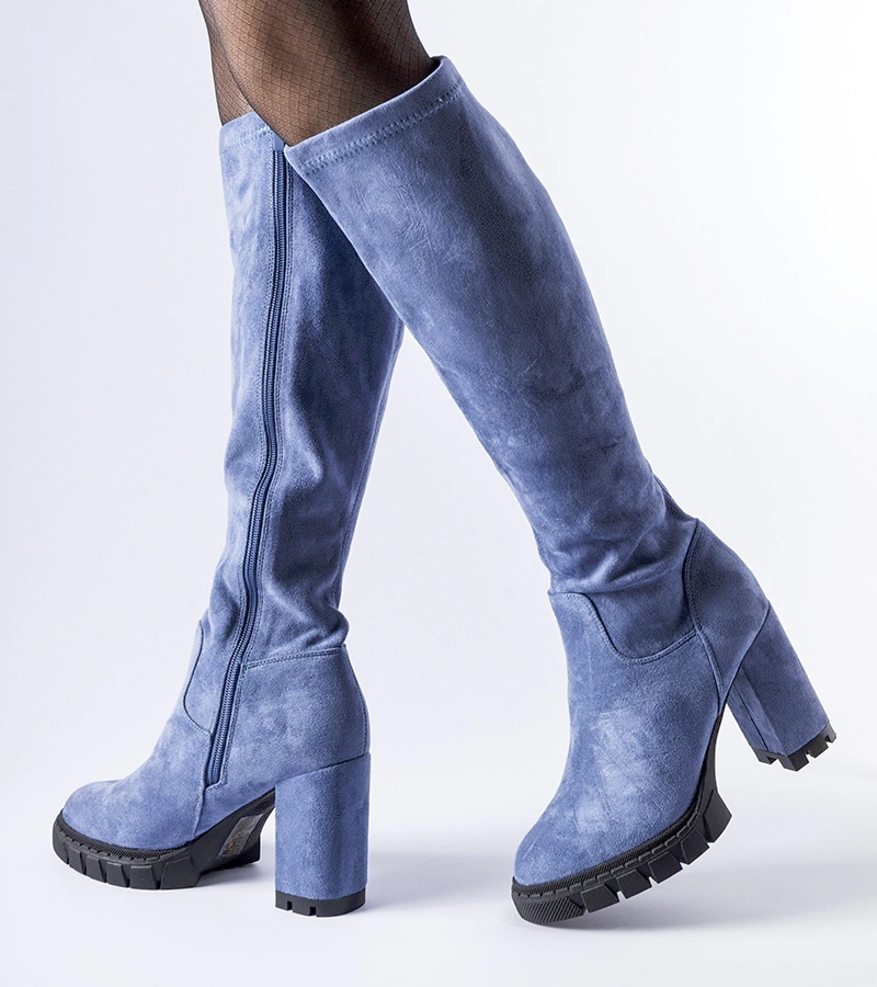 Modrá čižmy na masívnom podpätku Marquette