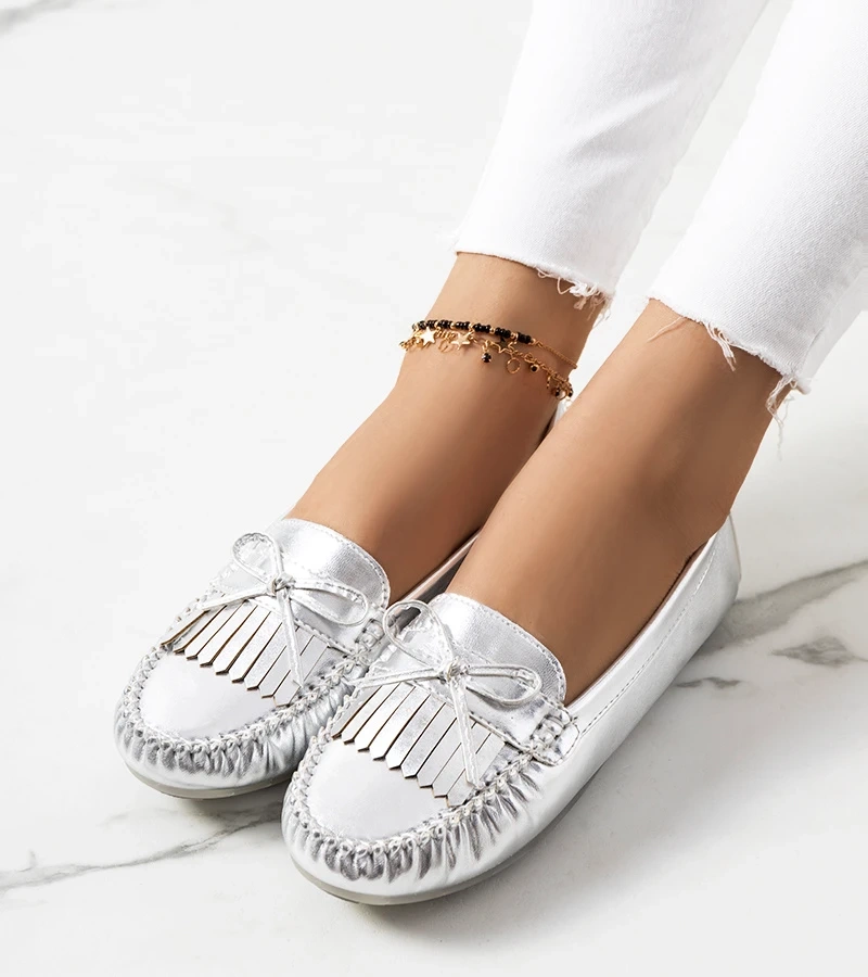 Strieborné dámske mokasíny Ilana