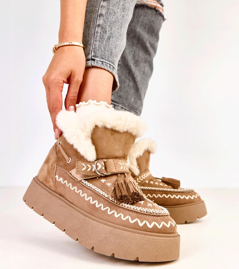 Svetlohnedé snehule na platforme s strapcami Maurisa