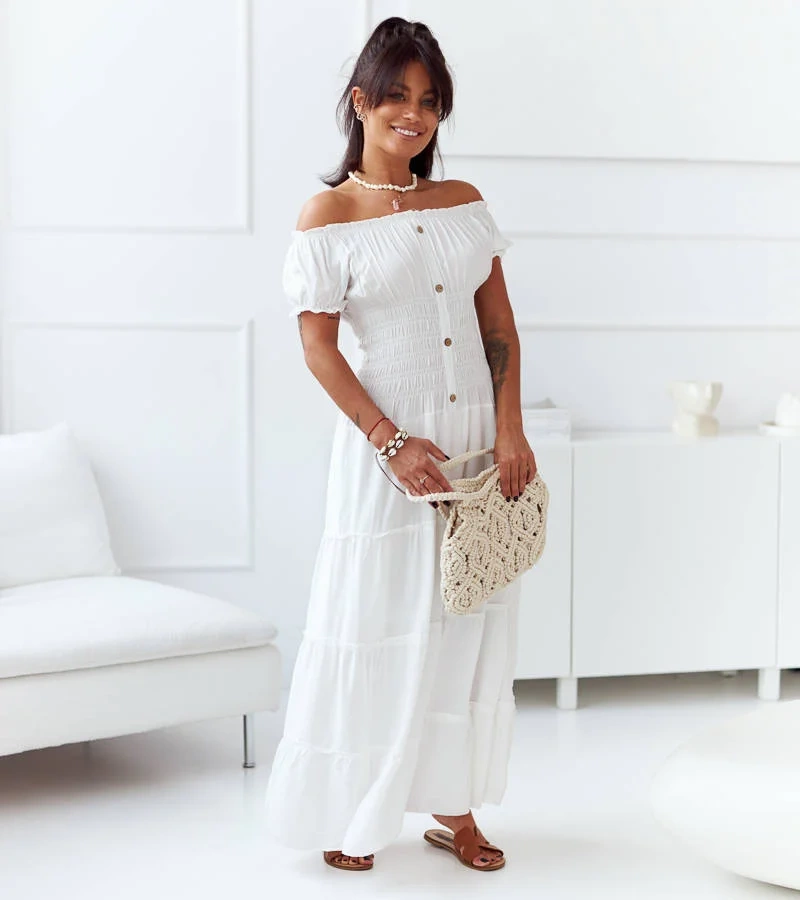 Biele maxi šaty so záhybmi Elenna