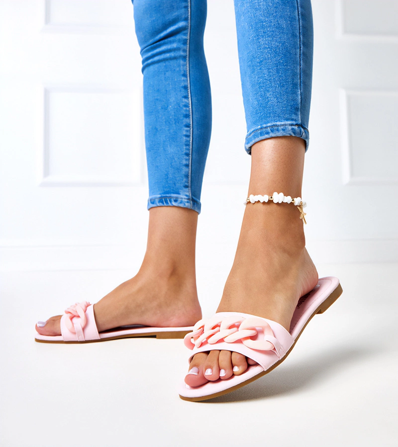 Ružové žabky s matovým reťazcom Aliyan