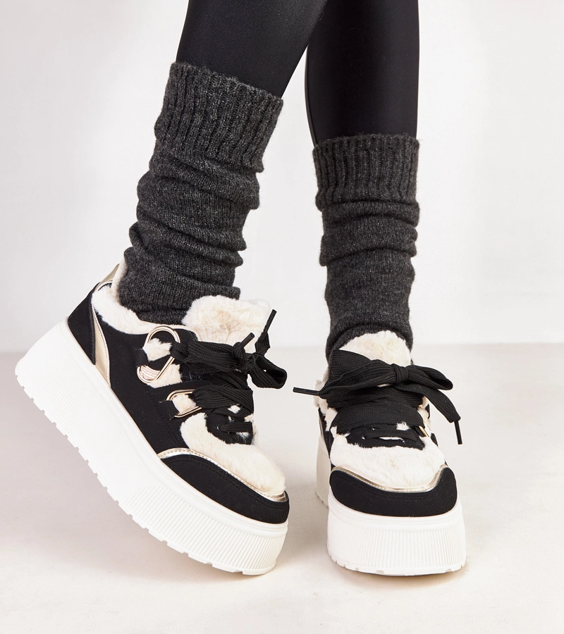 Čierne zateplené tenisky na platforme Deena