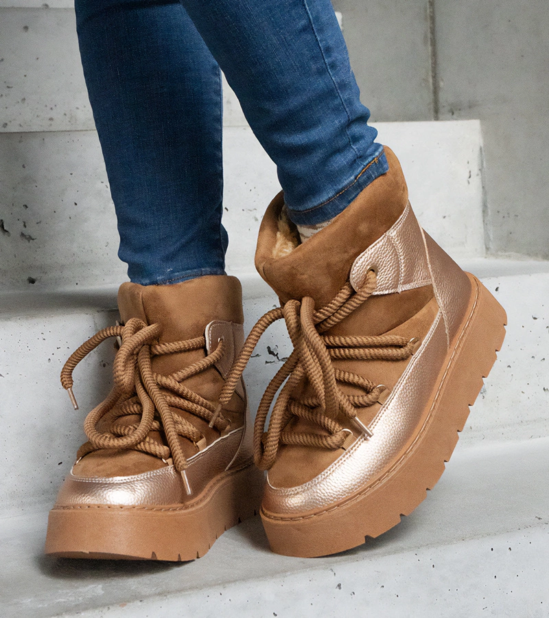 Hnedé snehule na platforme zateplené kožušinou Sapphi