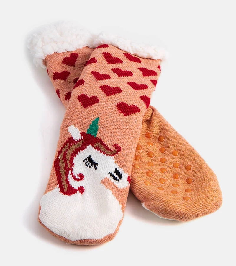 Béžové ponožky s ovčou kožou Lotis