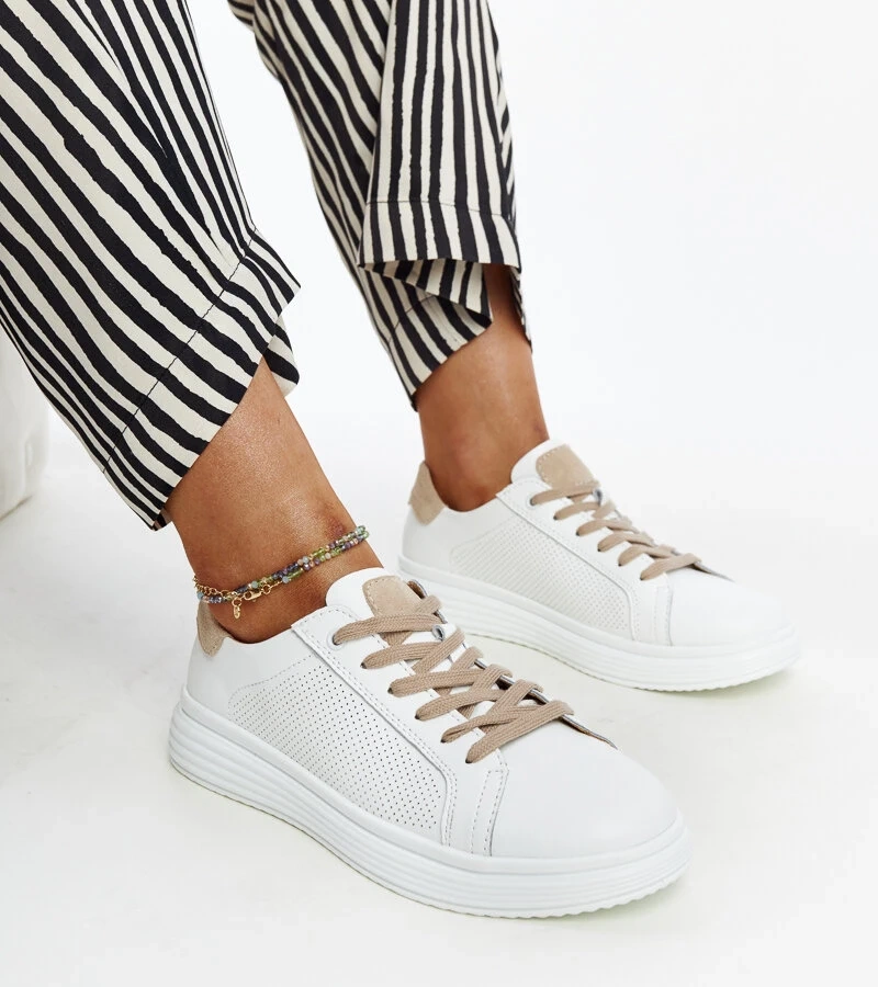 Biela-bežové kožené tenisky Bishara