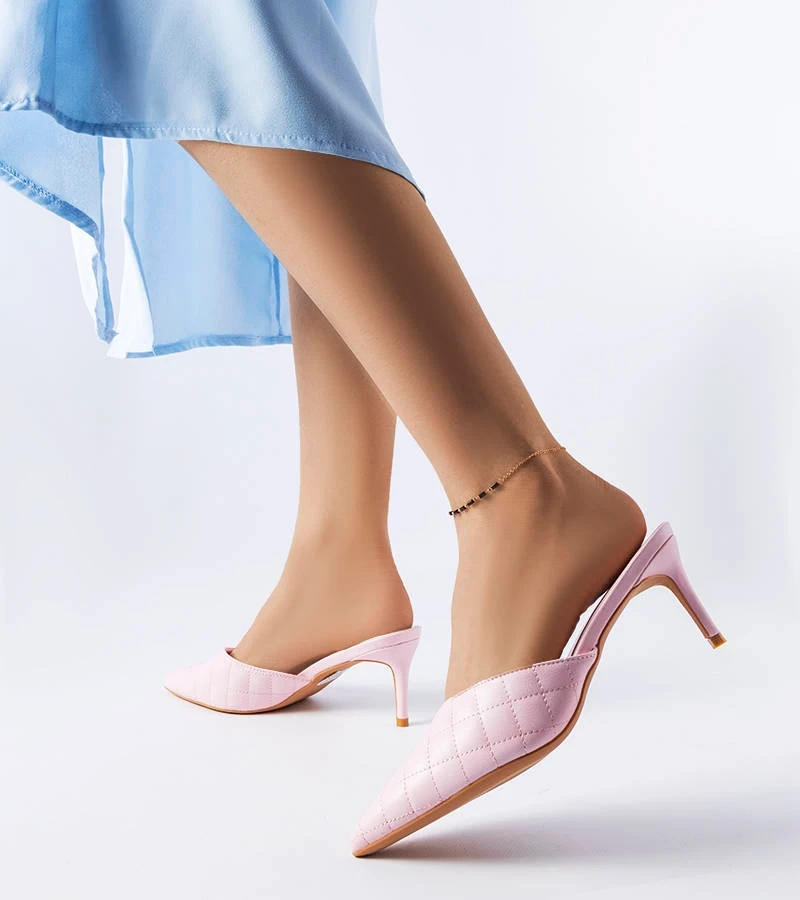 Lambert ružové prešívané žabky na podpätku