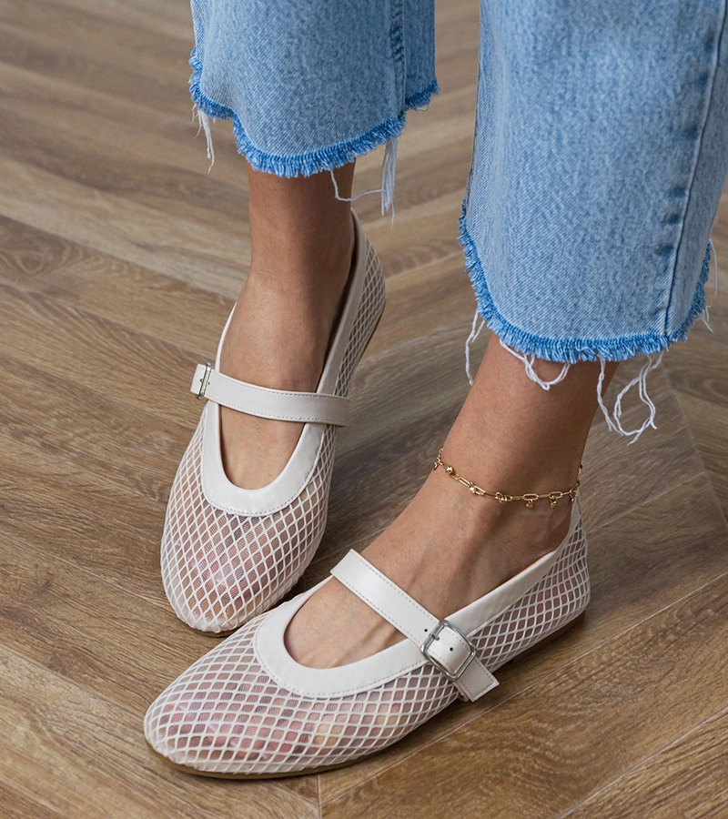 Béžové sieťované balerínky s prackou Turina